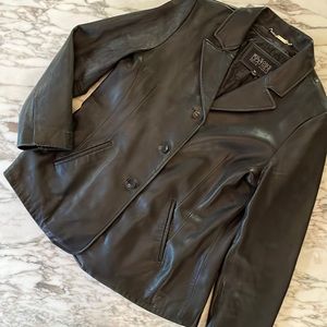 Real LEATHER Wilson’s black Leather coat jacket leather jacket size XL EUC
